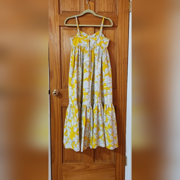 ZARA Poplin Empire Waist Yellow White Floral Maxi Midi Dress XS Extra Small - Picture 2 of 6